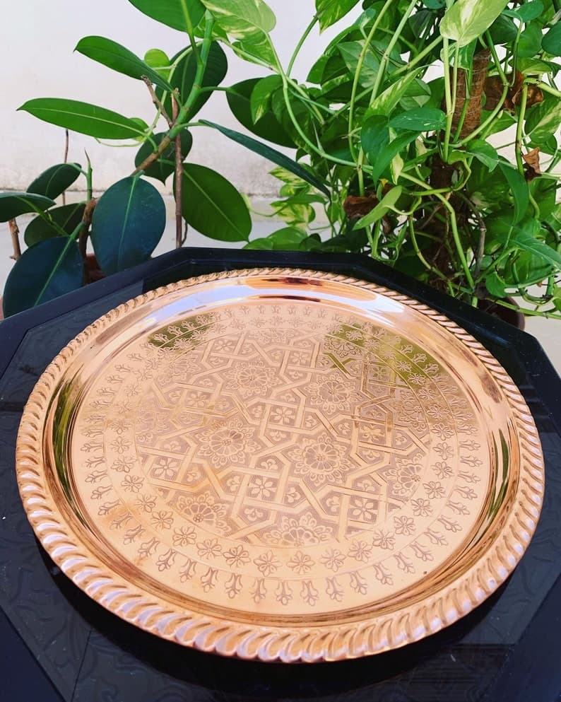 Handmade Copper Tea Tray – Traditional Moroccan Brass Service Tray