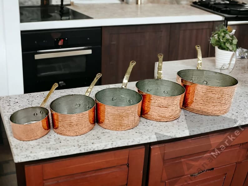 Handmade Moroccan Copper Cooking Pot Set - Traditional Hammered Saucepans