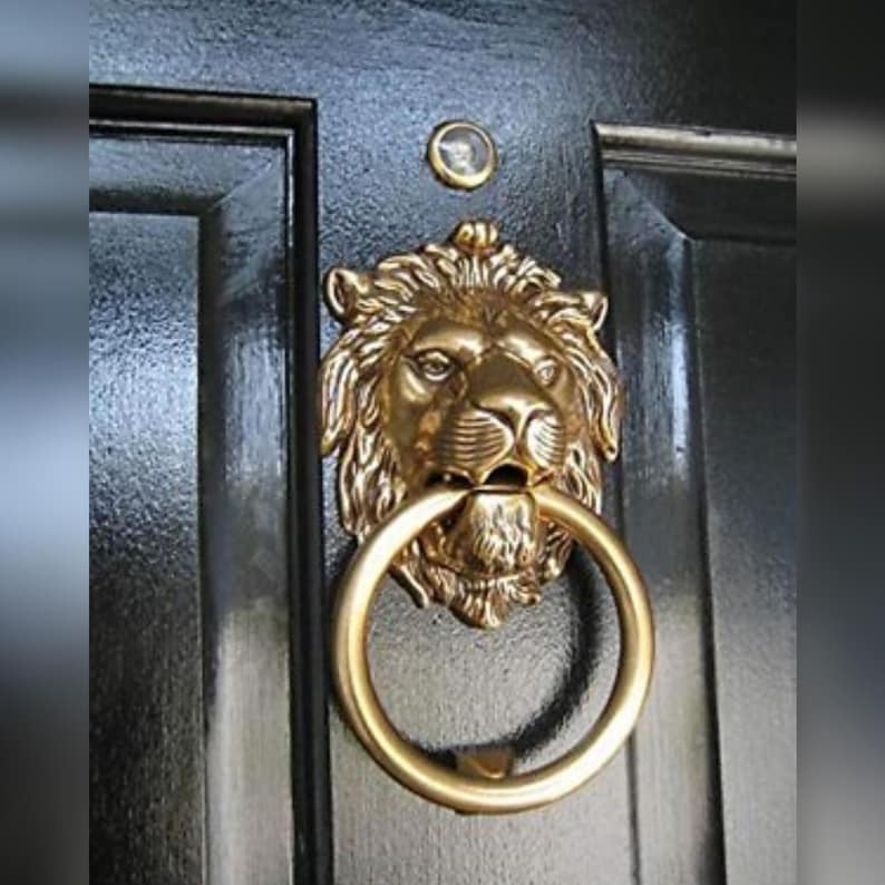Lion Head Brass Door Knocker — Handmade Moroccan Hardware