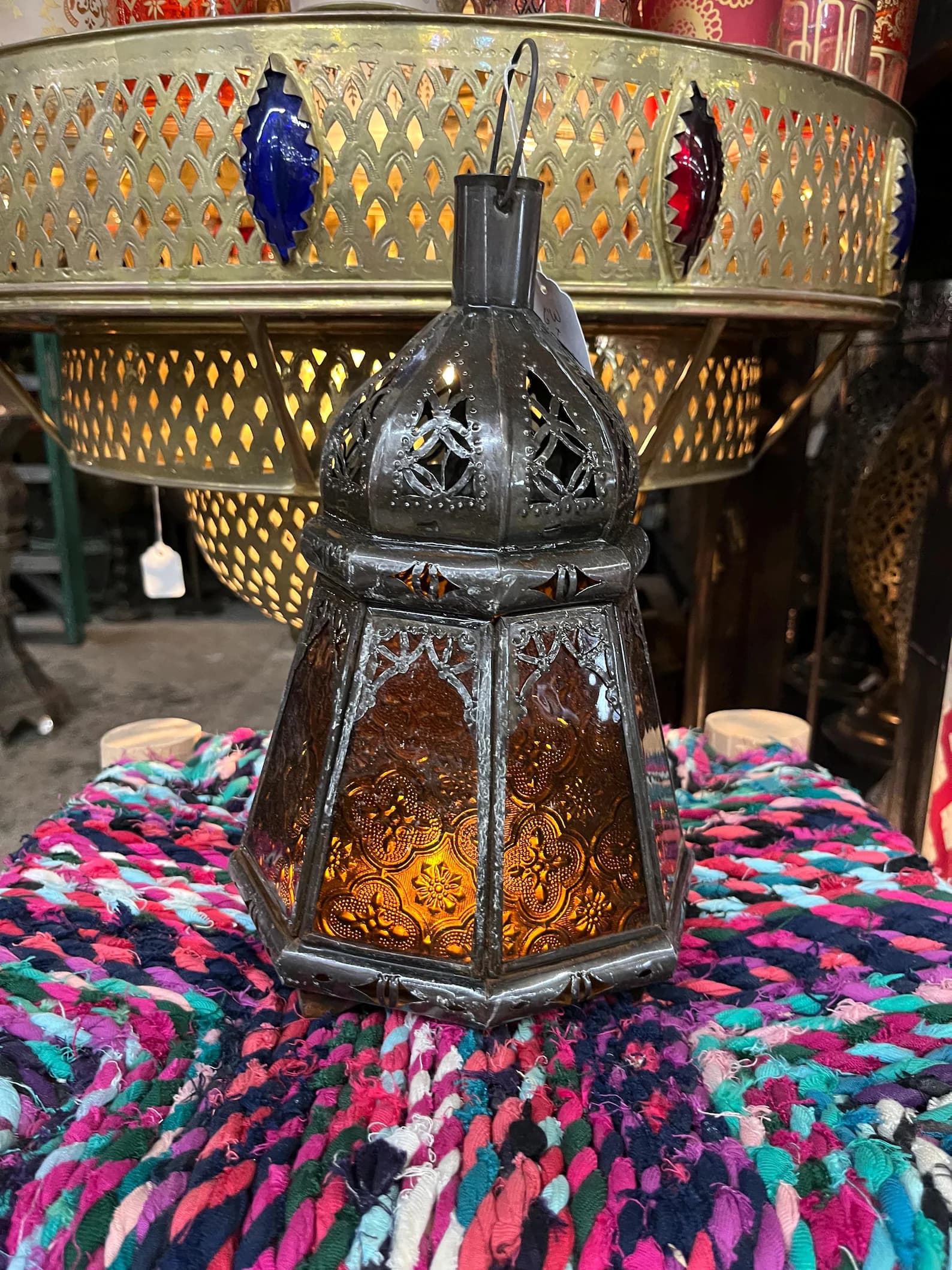 Hand-Hammered Brass Lantern from Marrakech Medina