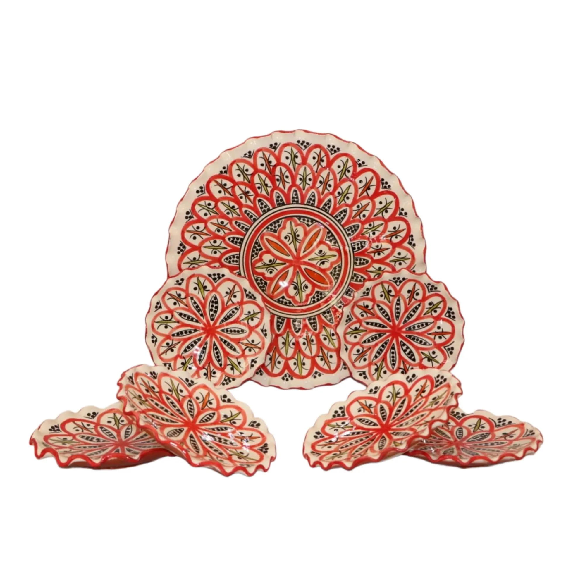 Hand-Painted Moroccan Ceramic Plate Set – 7-Piece Serving Collection