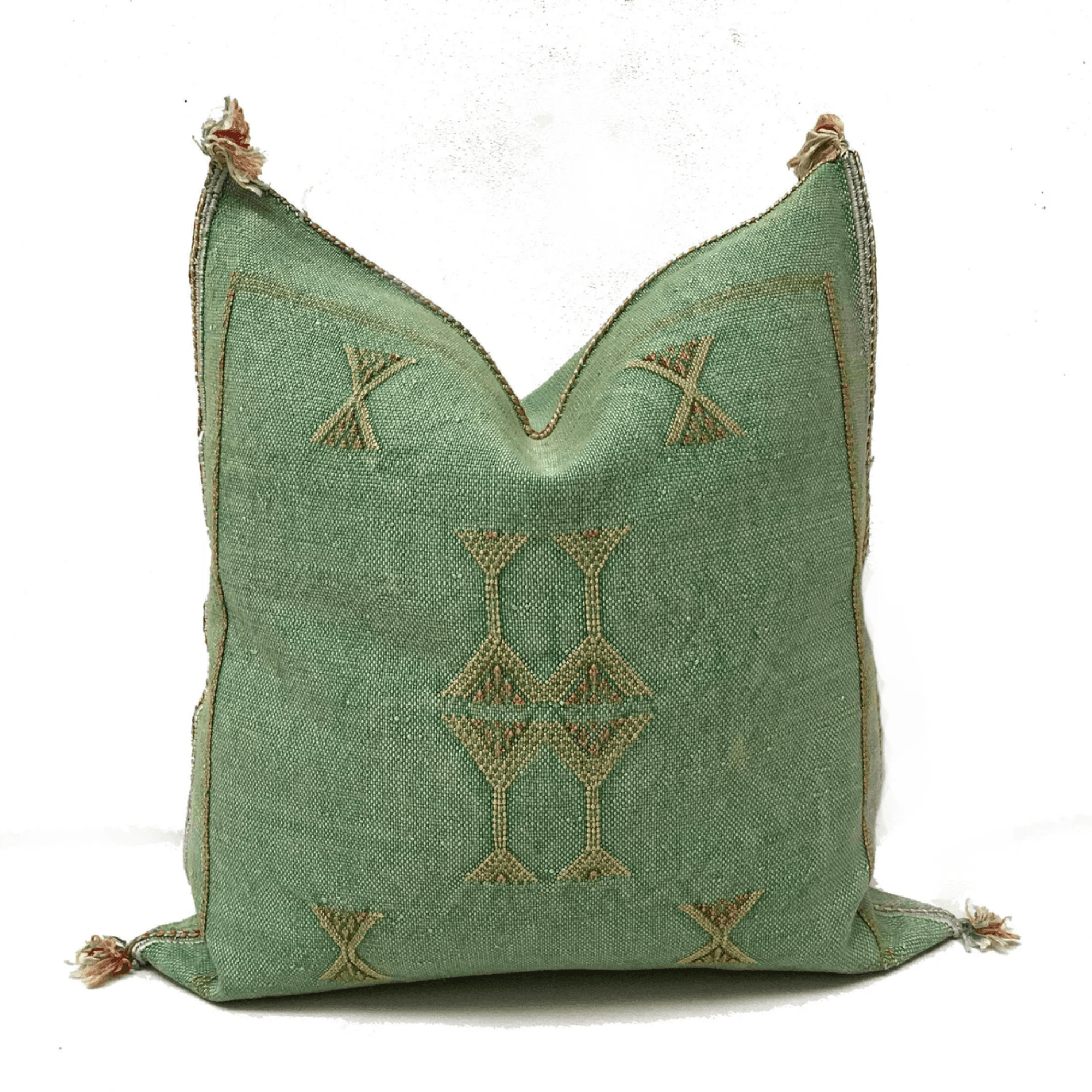 Green Cactus Silk Pillow Cover with Berber Motifs