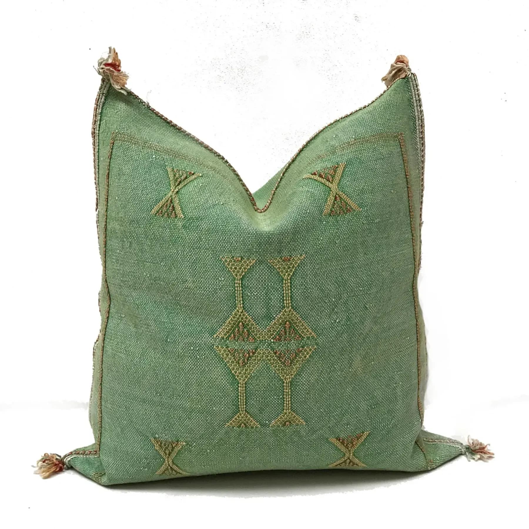 Green Cactus Silk Pillow Cover with Berber Motifs