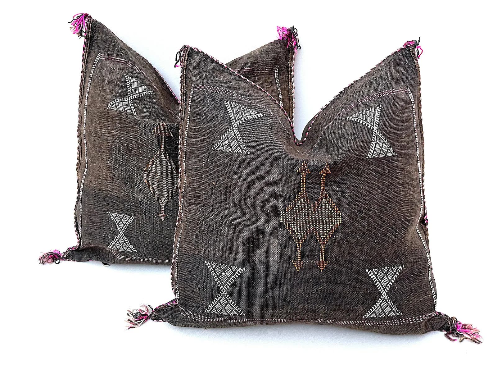 Brown Cactus Silk Pillow Cover with Berber Motifs