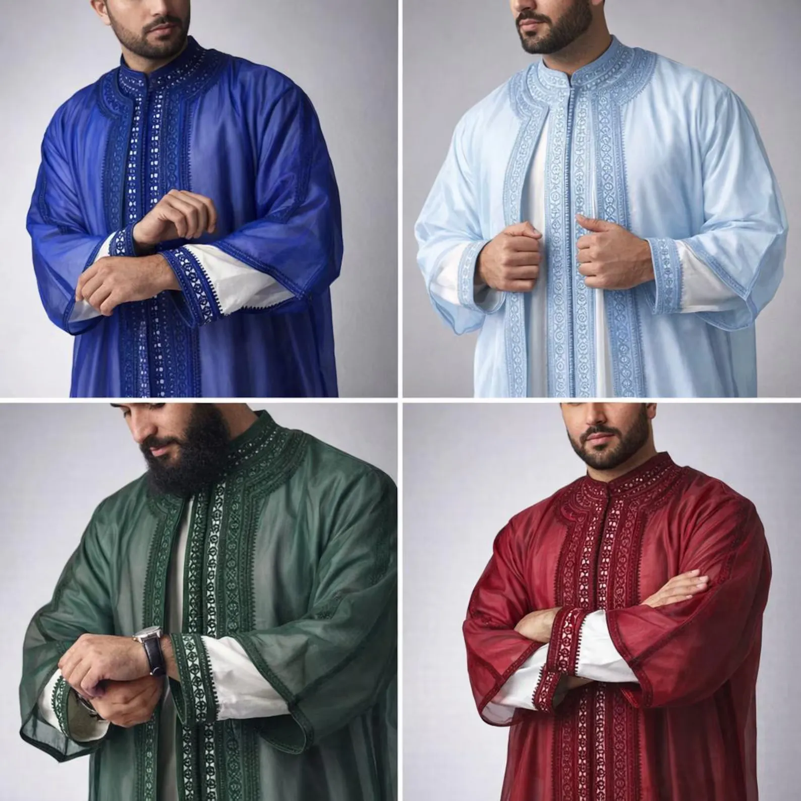 Hand-Embroidered Cotton Jabador from Salé Workshops