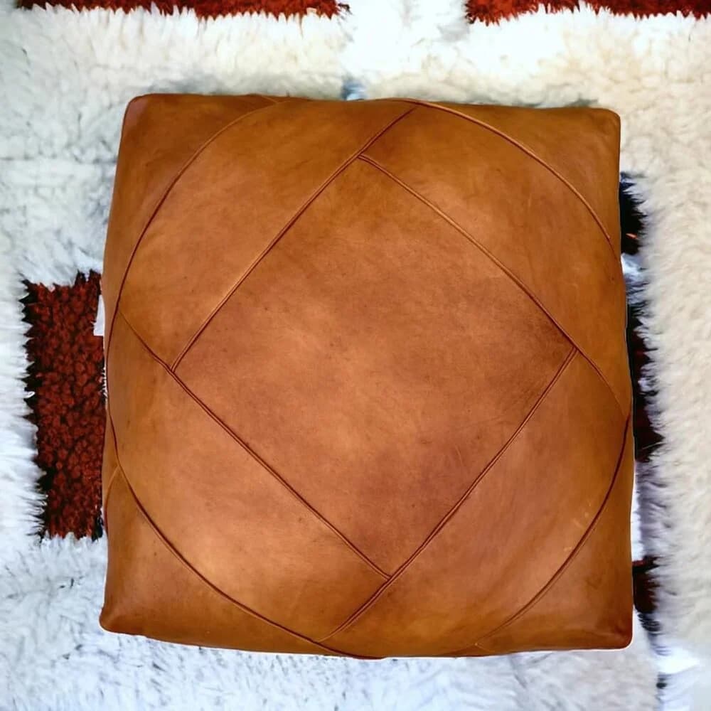 Handmade Moroccan Leather Pouf Ottoman - Unstuffed