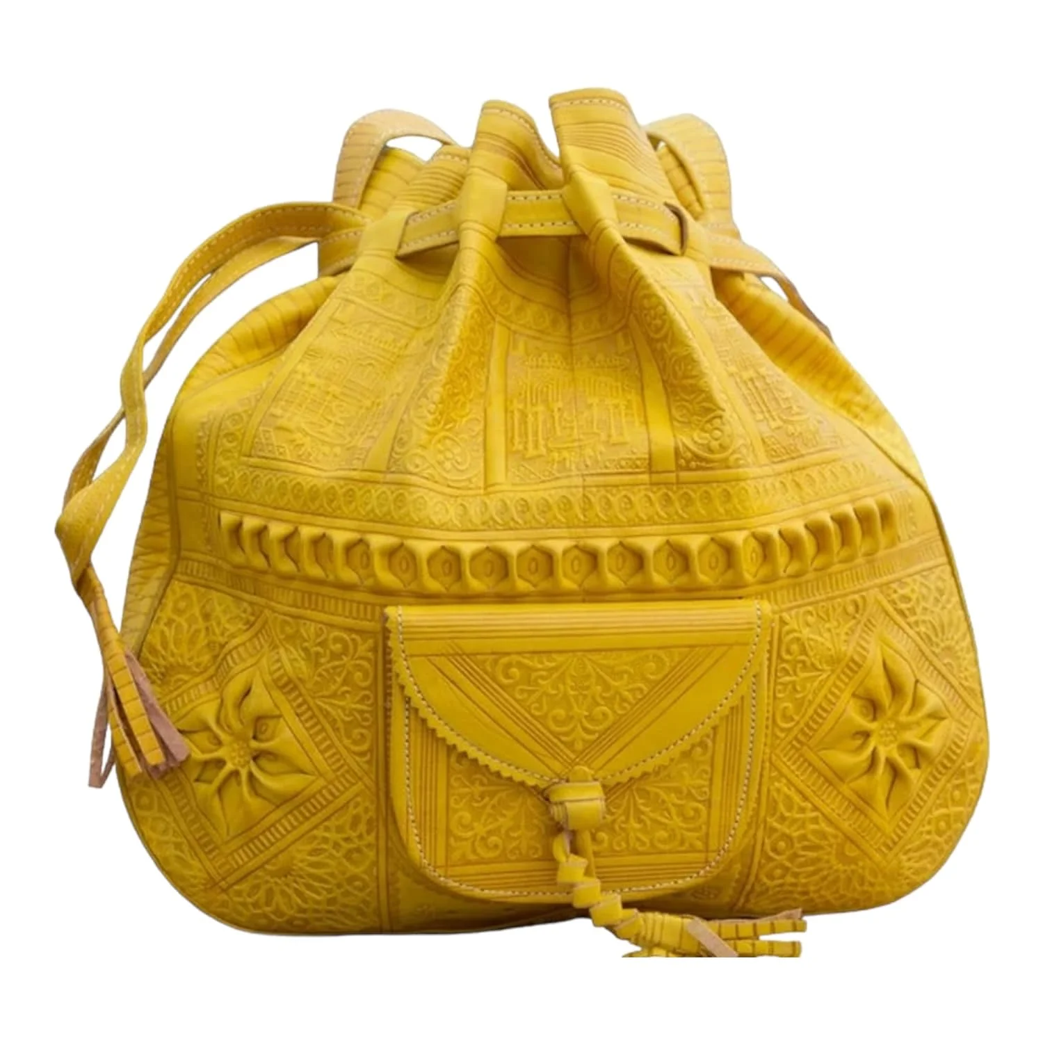 Handmade Moroccan Leather Shoulder Bag - Boho Bucket Crossbody Purse