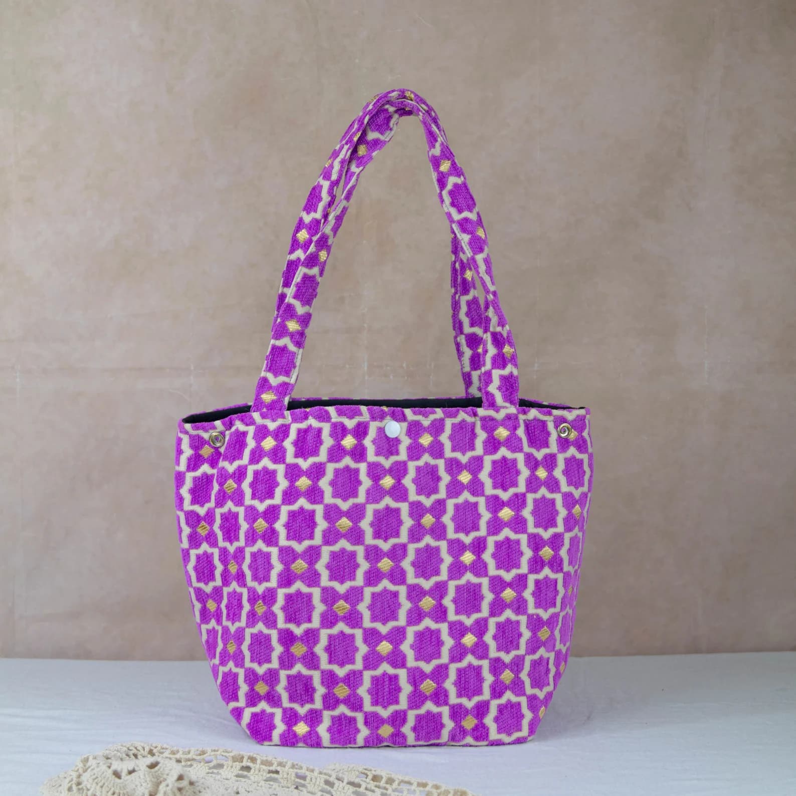 Agadir Brocade Velvet Tote with Golden Embroidery