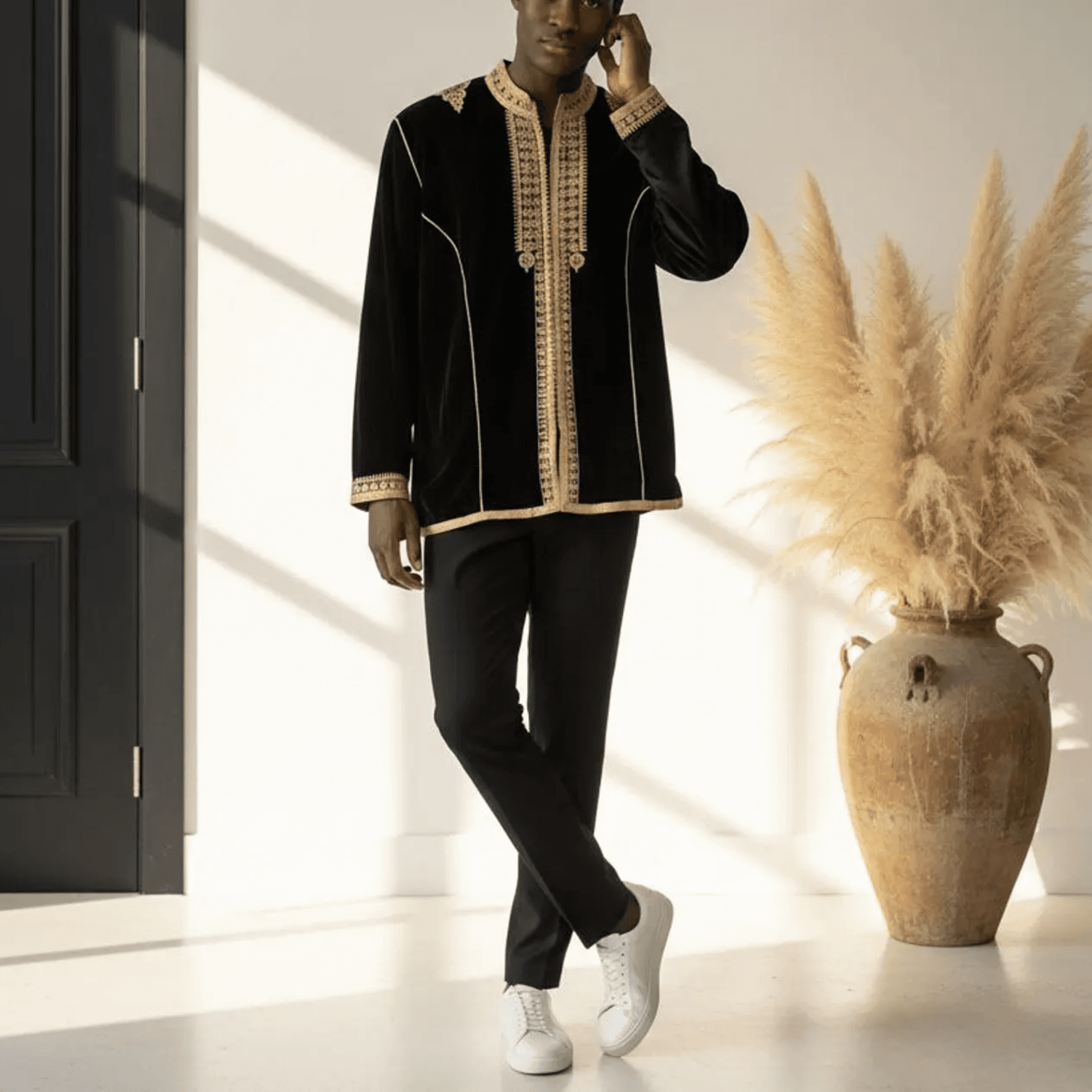 Handwoven Cotton Jabador from Salé with Embroidery