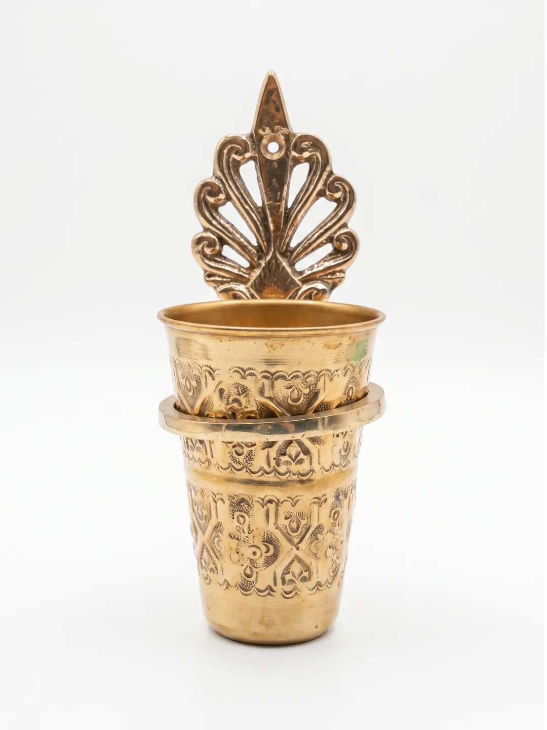 Moroccan Brass Bathroom Cup & Wall Holder — Handmade Marrakech