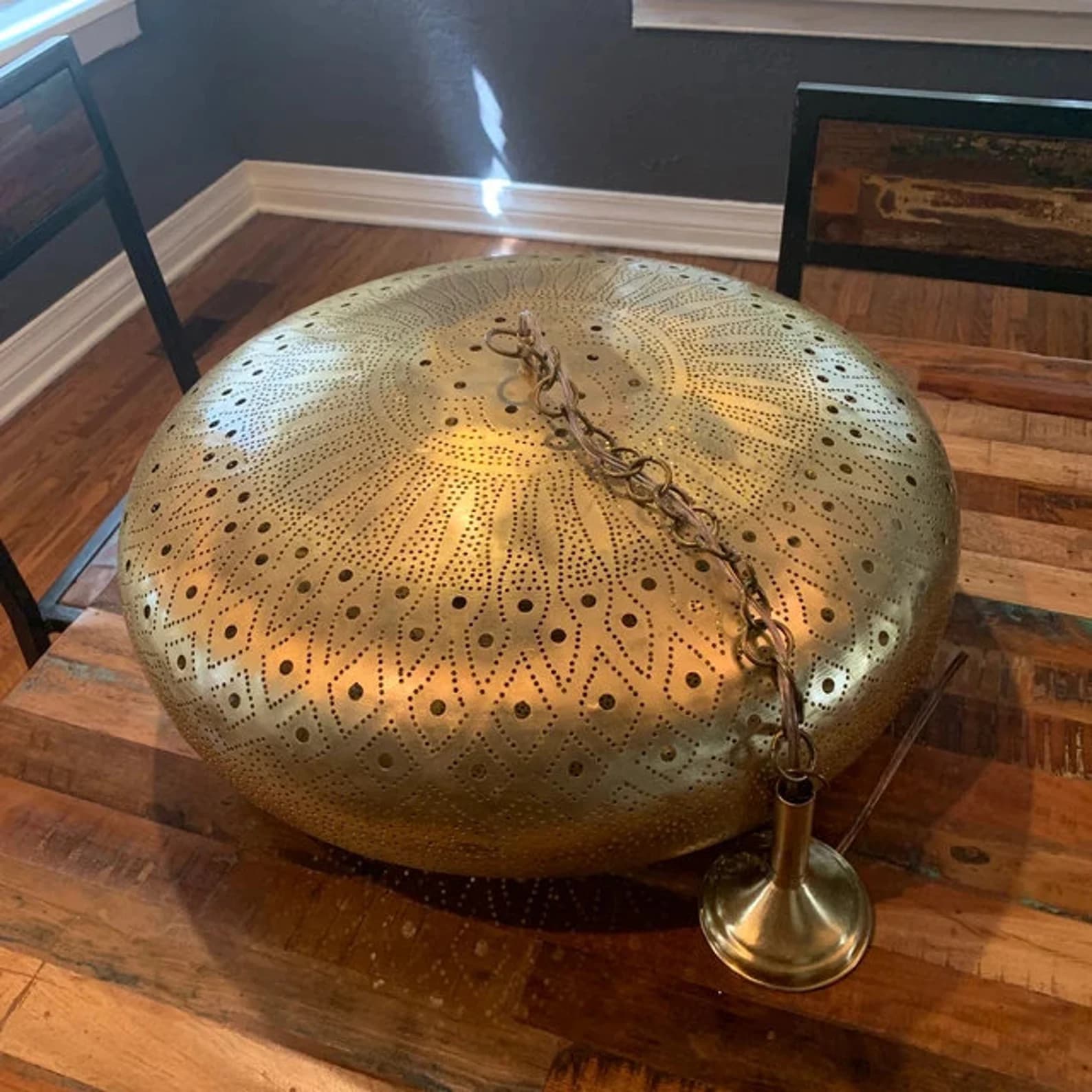 Moroccan Brass Ceiling Light – Handmade Hammered Pendant Lamp – Custom Finish (Bronze, Silver, Gold, Copper, Black)