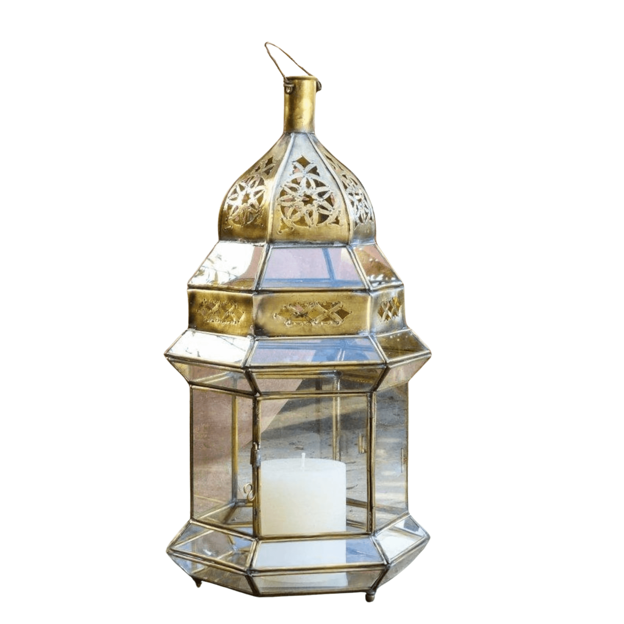 Brass Lantern with Geometric Shadows