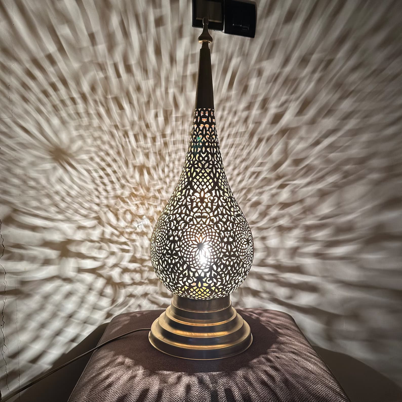 Hand-Engraved Brass Lamp from Marrakech