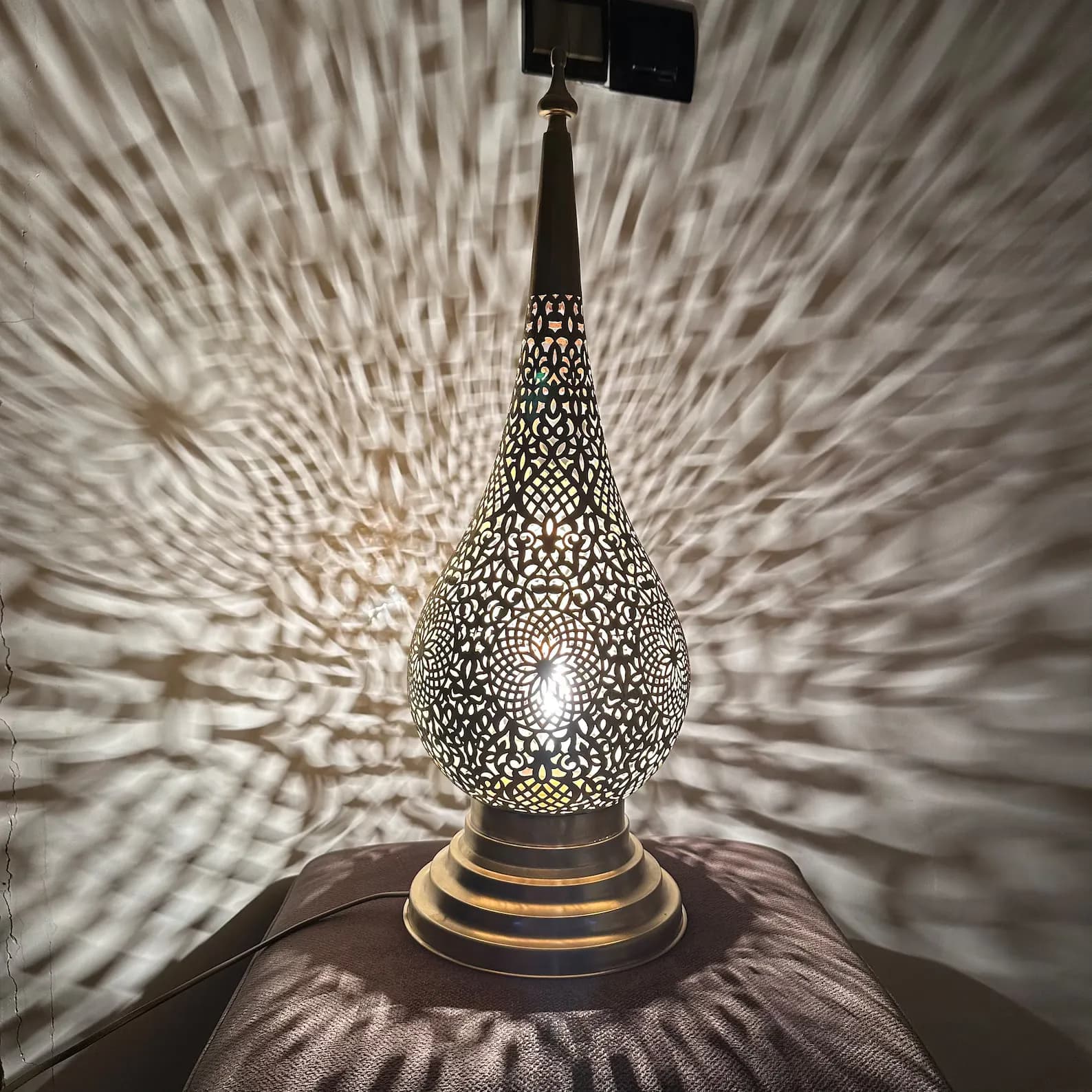 Hand-Engraved Brass Lamp from Marrakech