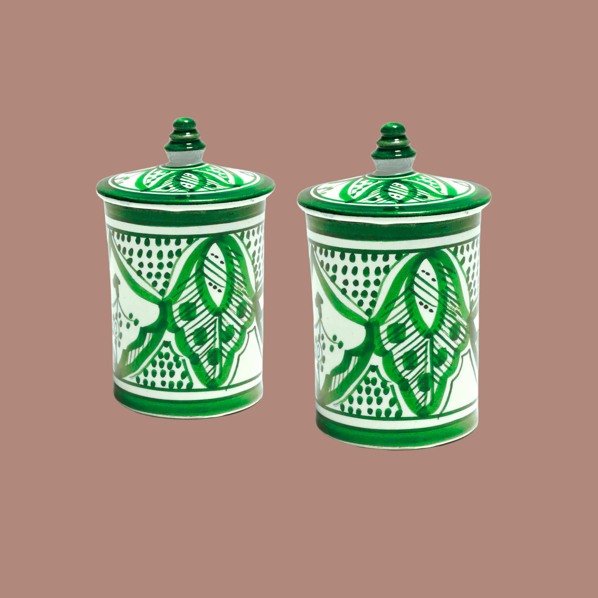 Moroccan Ceramic Jar Set – Handmade Spice Jars with Lids – Kitchen Storage Canisters (Set of 3, Multiple Colors)