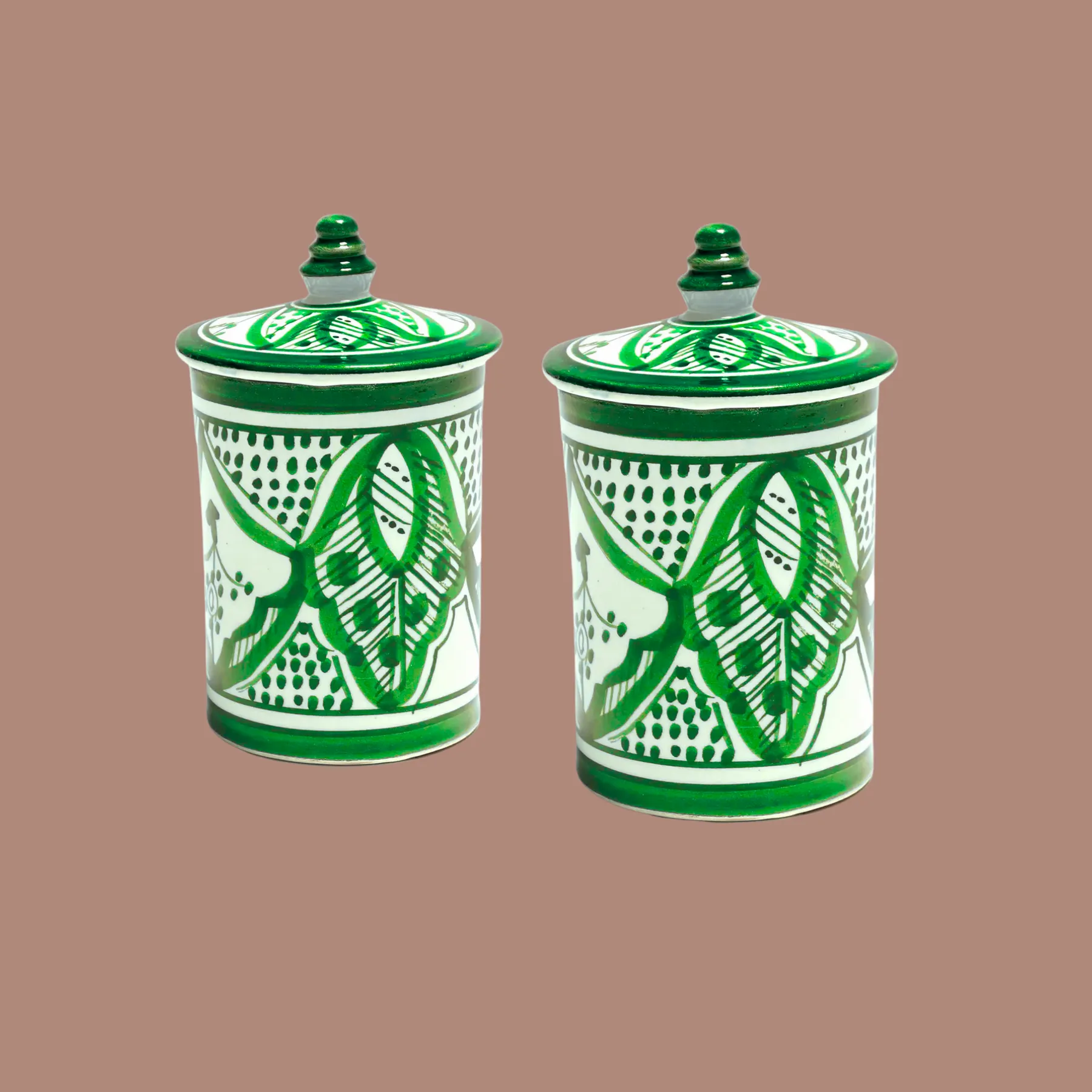 Moroccan Ceramic Jar Set – Handmade Spice Jars with Lids – Kitchen Storage Canisters (Set of 3, Multiple Colors)