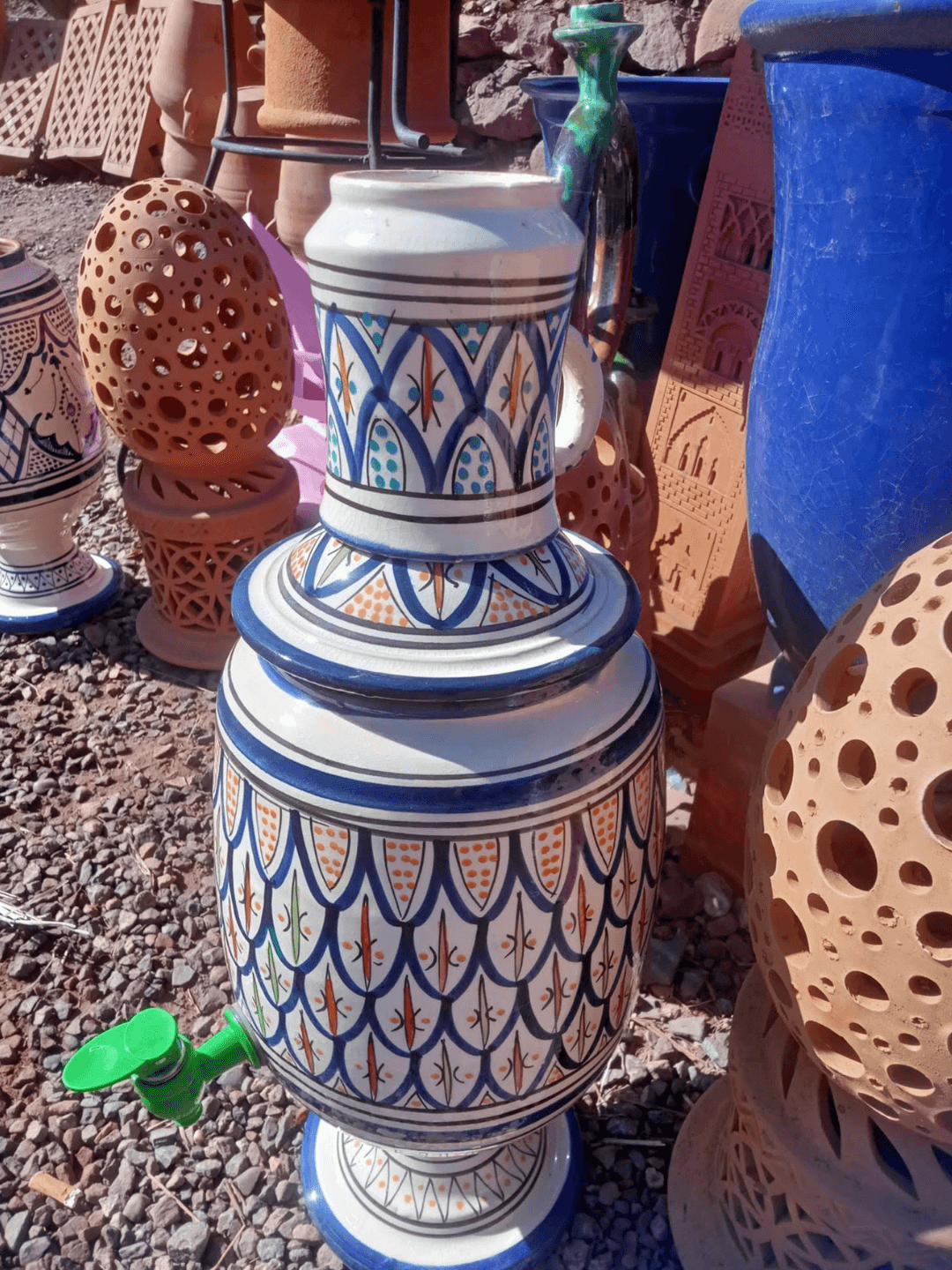 Moroccan Ceramic Water Dispenser — Fassi Blue Handmade Marrakech