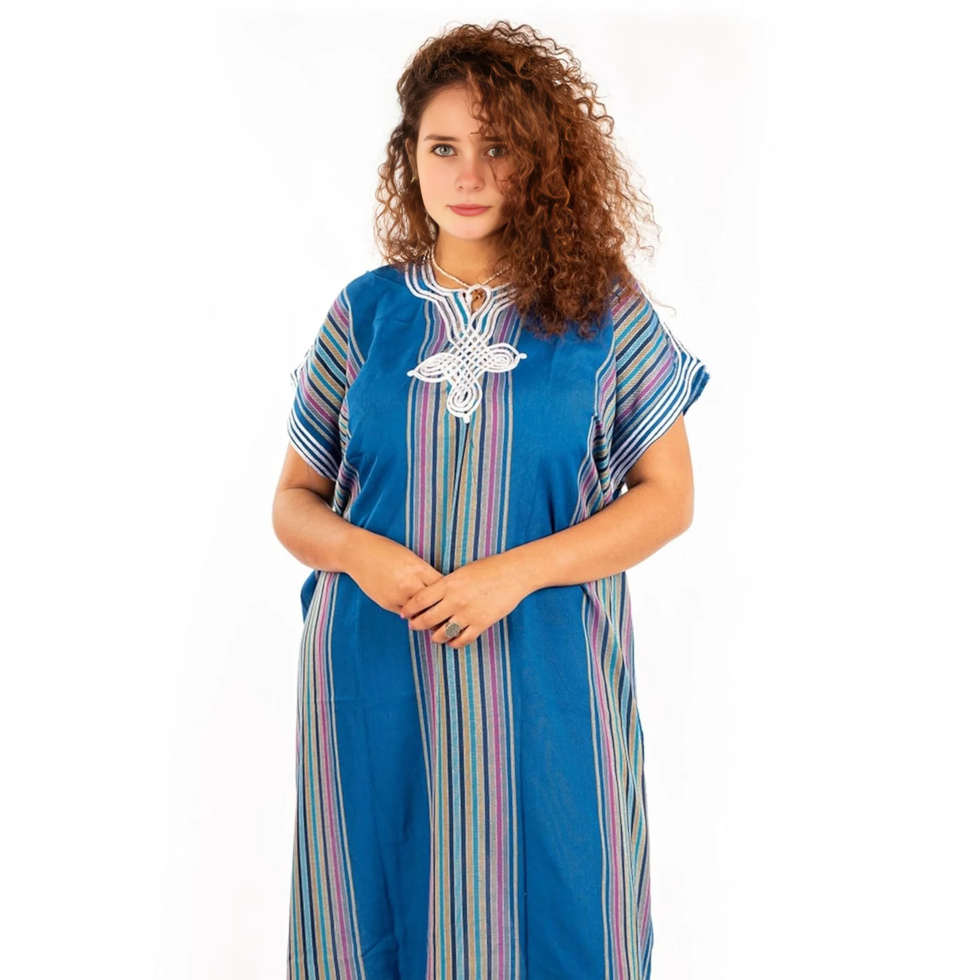 Moroccan Gandoura for Women – 100% Cotton Traditional Kaftan Dress – Lightweight Summer Loungewear (Multiple Colors)