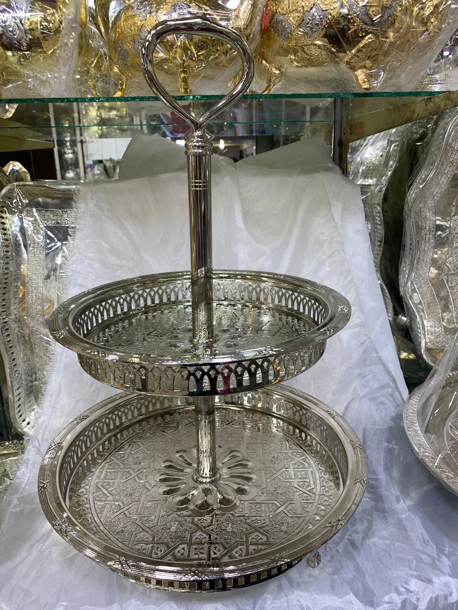 Silver Filigree Two-Tiered Serving Tray