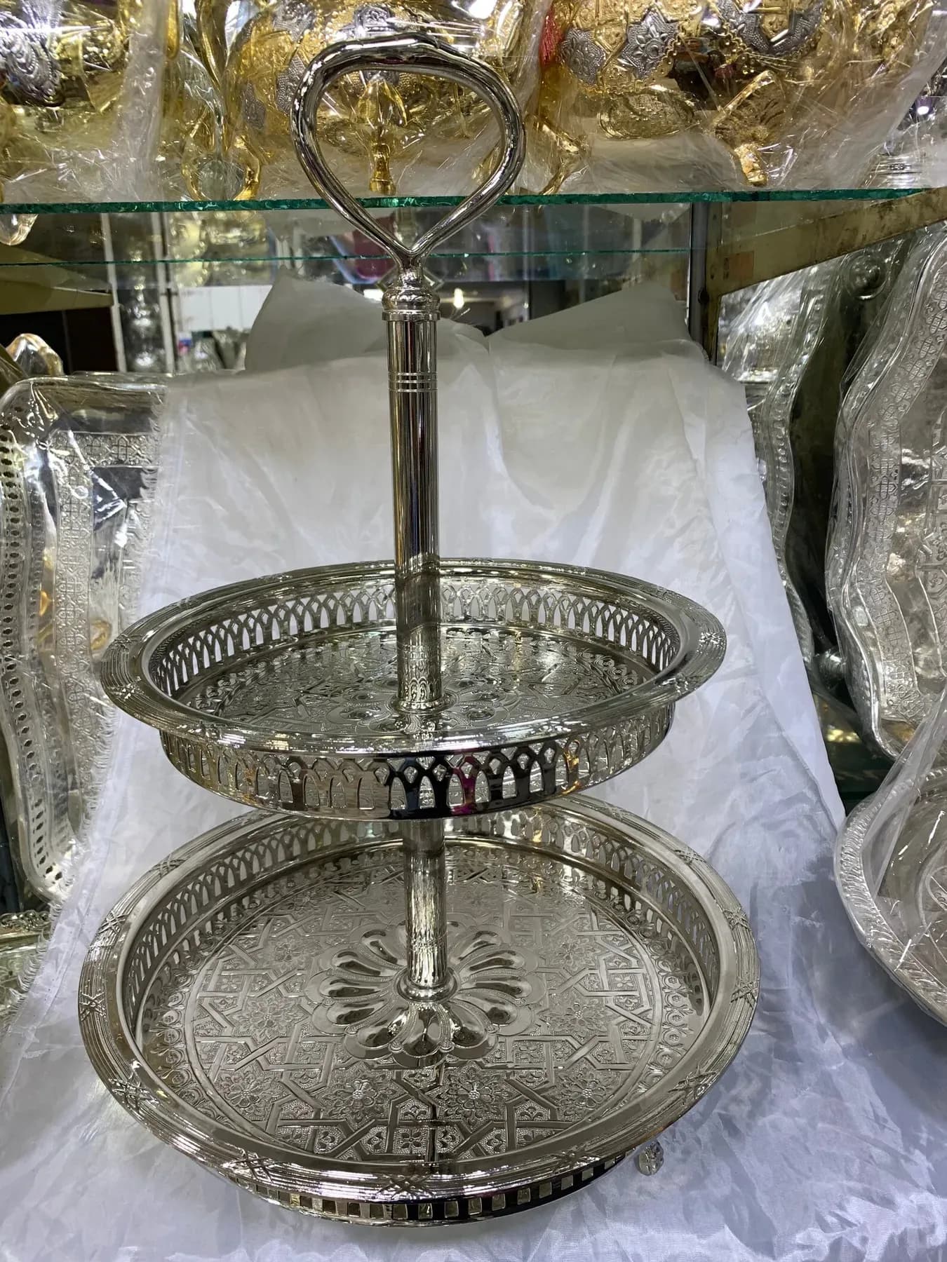 Silver Filigree Two-Tiered Serving Tray