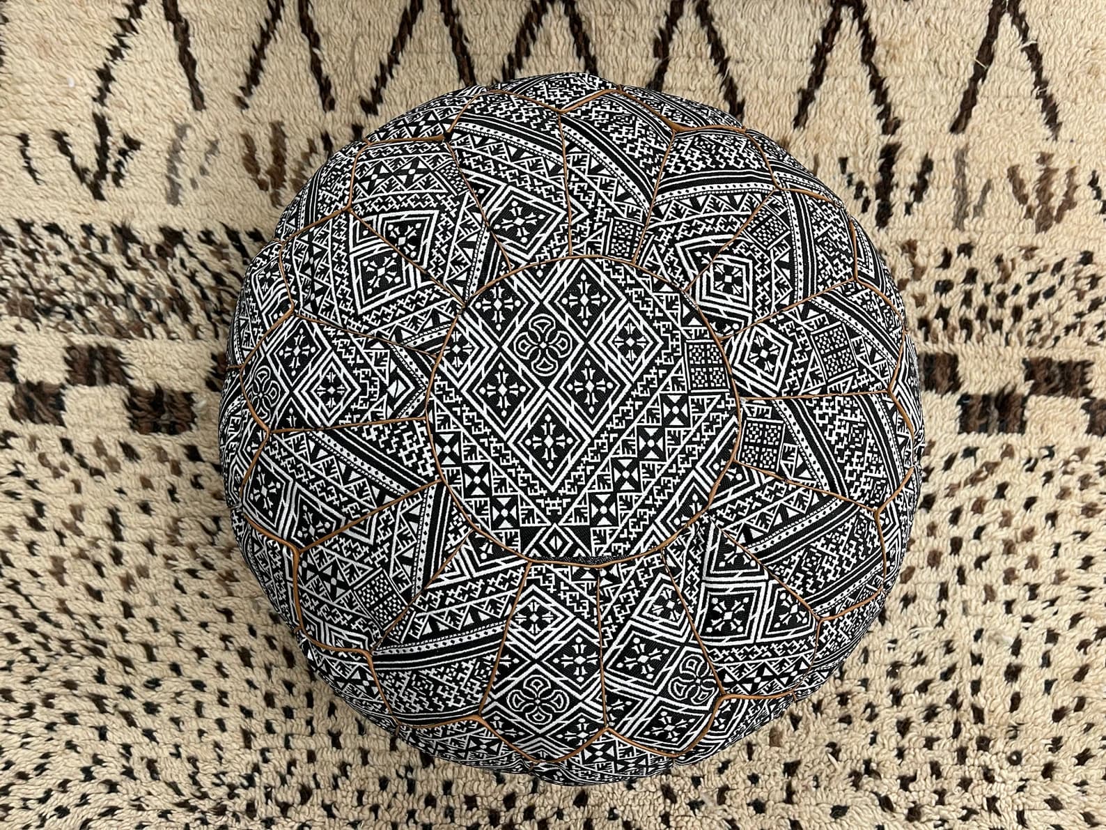 Leather & Fabric Pouf Cover – Fes Handcrafted Ottoman