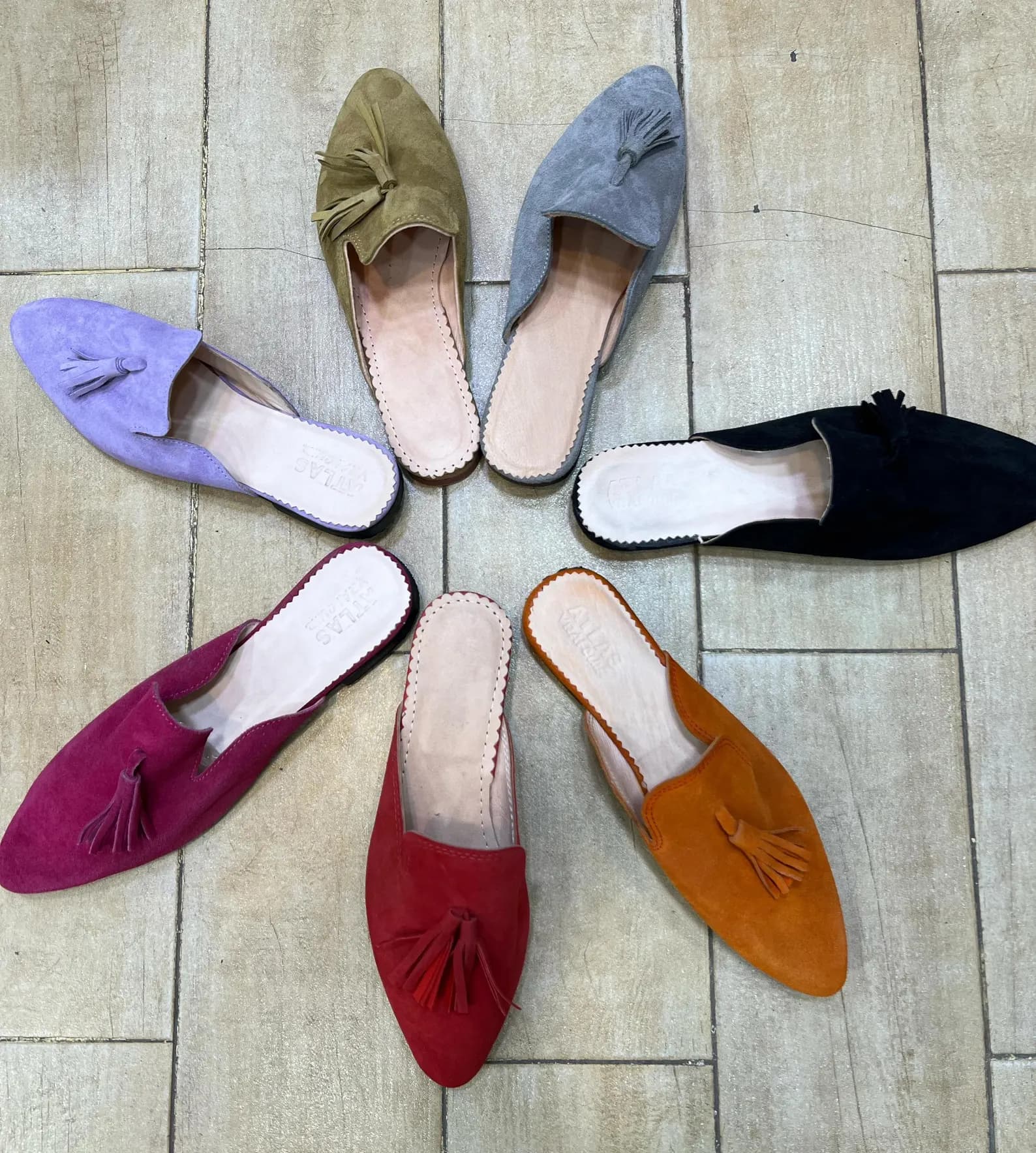 Moroccan Leather Suede Babouches with Tassels