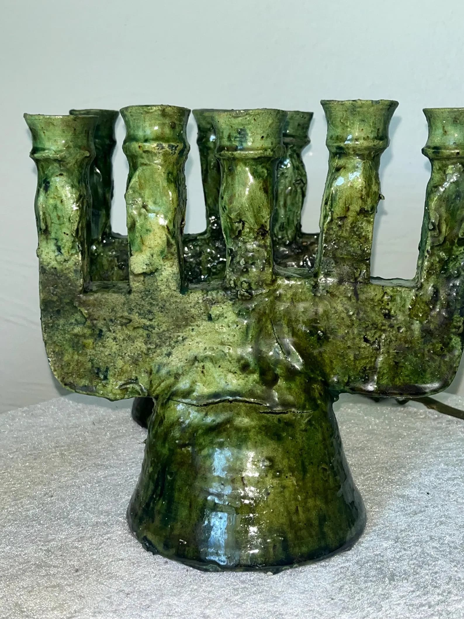 Emerald Zellige Ceramic Candelabra from Safi