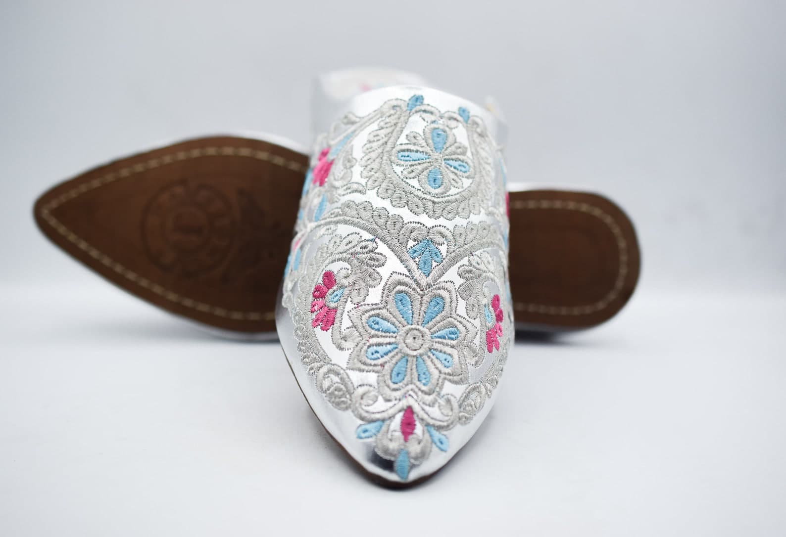Gold Hand-Embroidered Leather Babouche Slippers